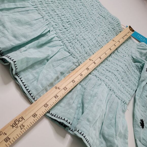 $245 TANYA TAYLOR smocked peasant puff green dot long sleeve top MEDIUM M NWT - Picture 2 of 13